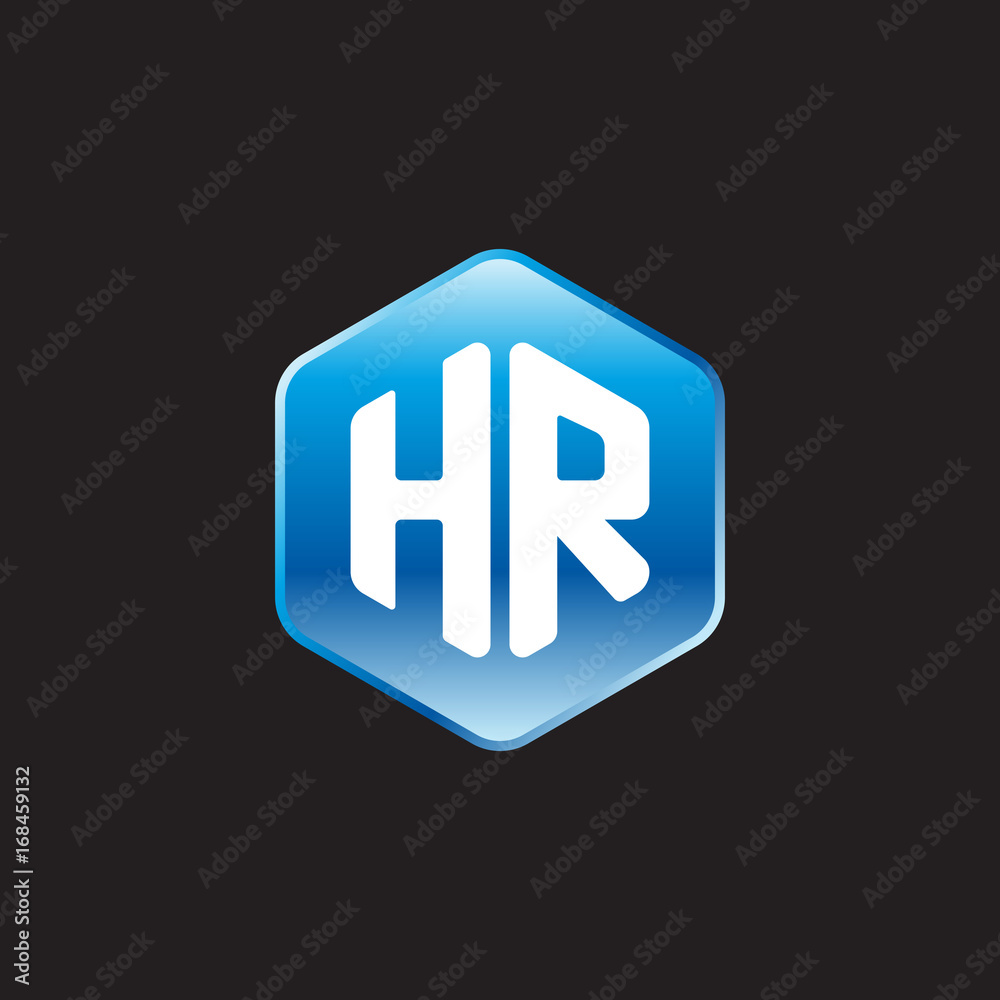 Initial letter HR, modern glossy hexagon logo, gradient blue color on black background
Initial letter HR, modern glossy hexagon logo, gradient blue color on black background