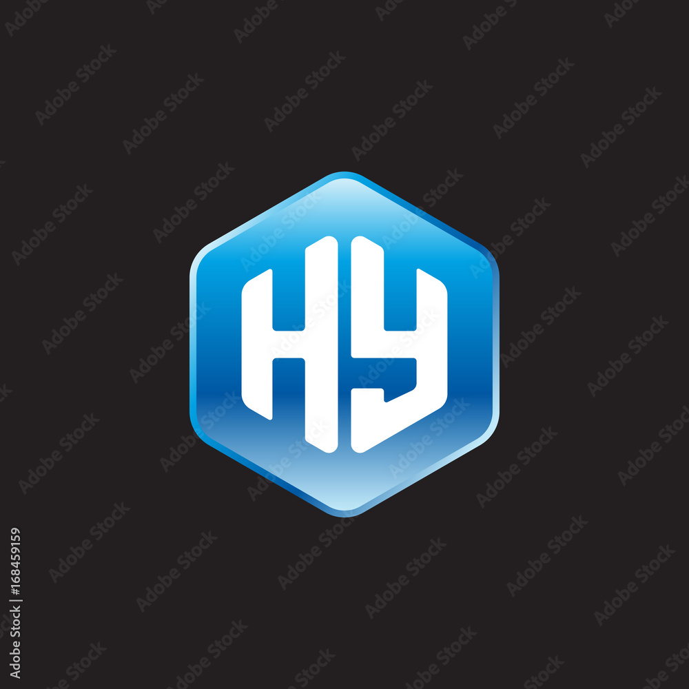 Initial letter HY, modern glossy hexagon logo, gradient blue color on black background
Initial letter HY, modern glossy hexagon logo, gradient blue color on black background