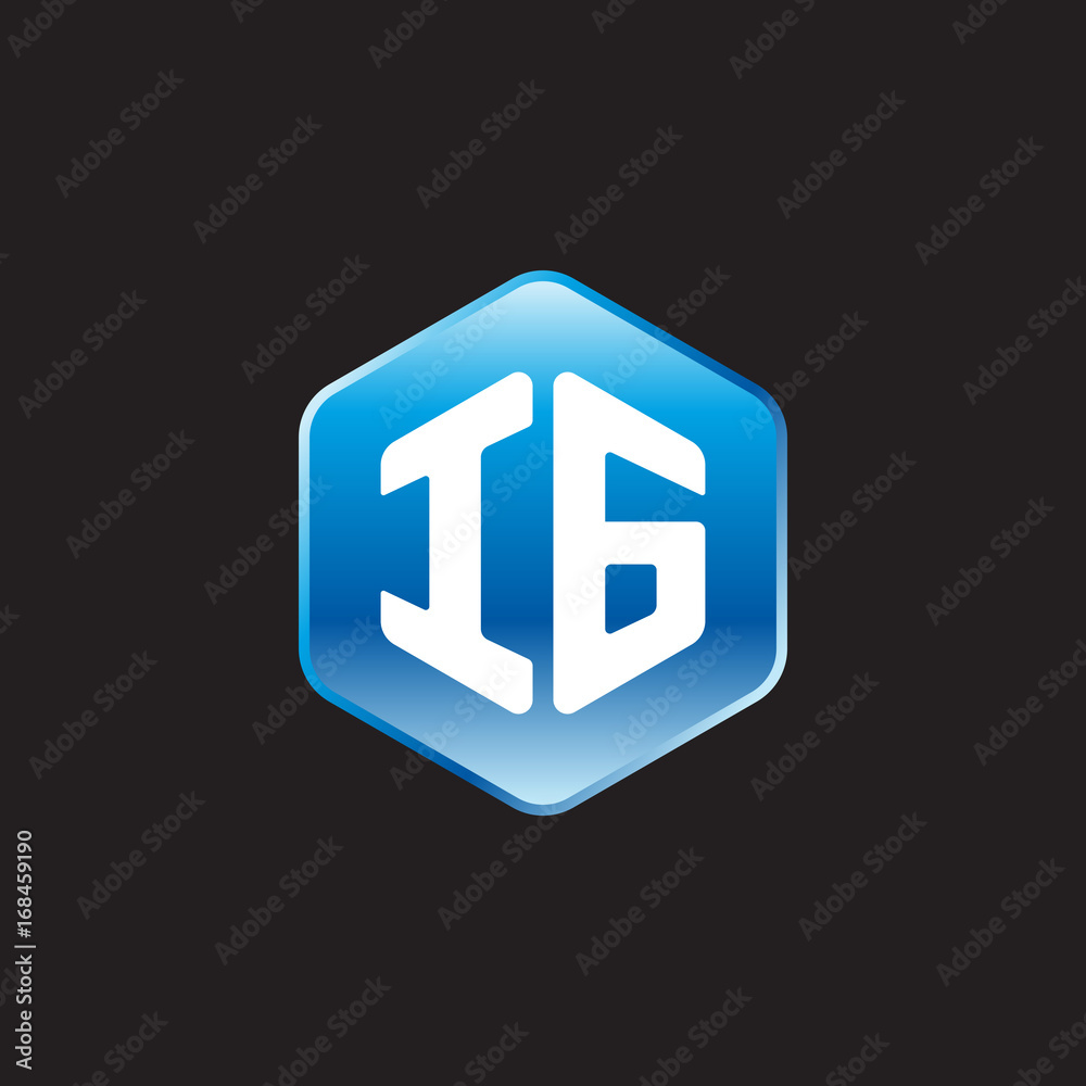 Initial letter IG, modern glossy hexagon logo, gradient blue color on black background
Initial letter IG, modern glossy hexagon logo, gradient blue color on black background