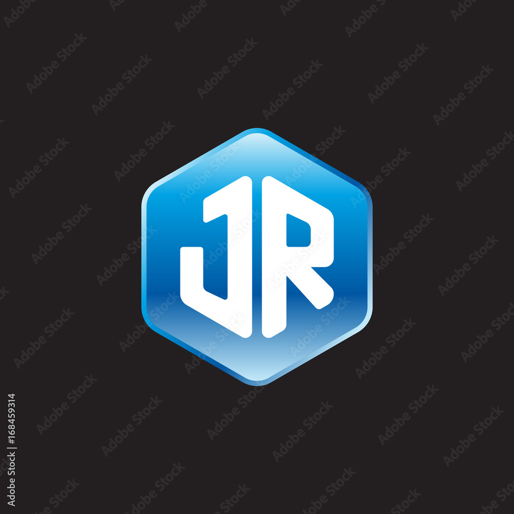 Initial letter JR, modern glossy hexagon logo, gradient blue color on black background
Initial letter JR, modern glossy hexagon logo, gradient blue color on black background
