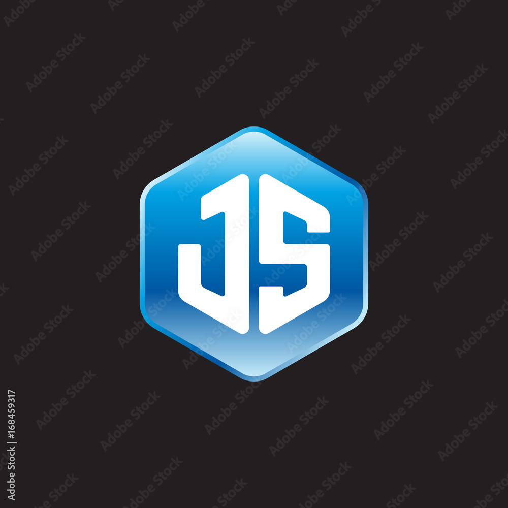 Initial letter JS, modern glossy hexagon logo, gradient blue color on black background
Initial letter JS, modern glossy hexagon logo, gradient blue color on black background
