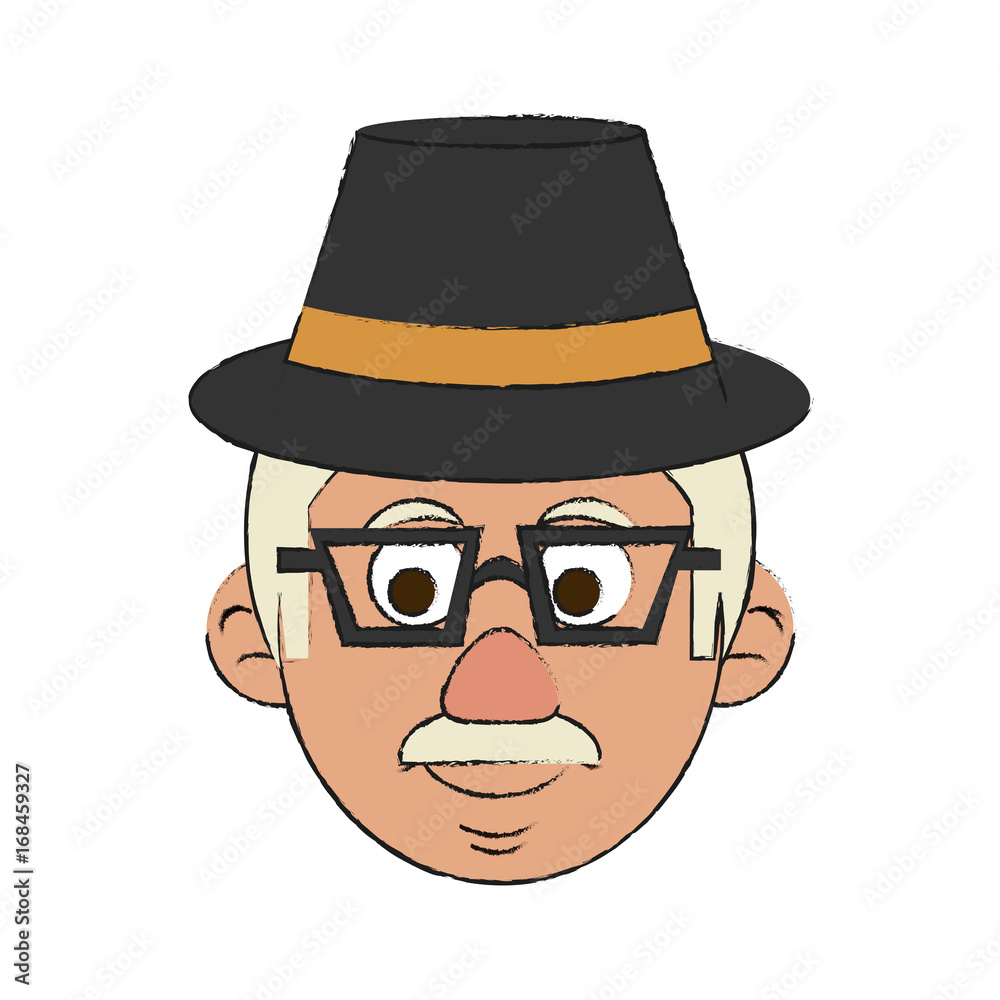 Colorful elder man head with hat doodle over white background vector illustration Colorful elder man head with hat doodle over white background vector illustration