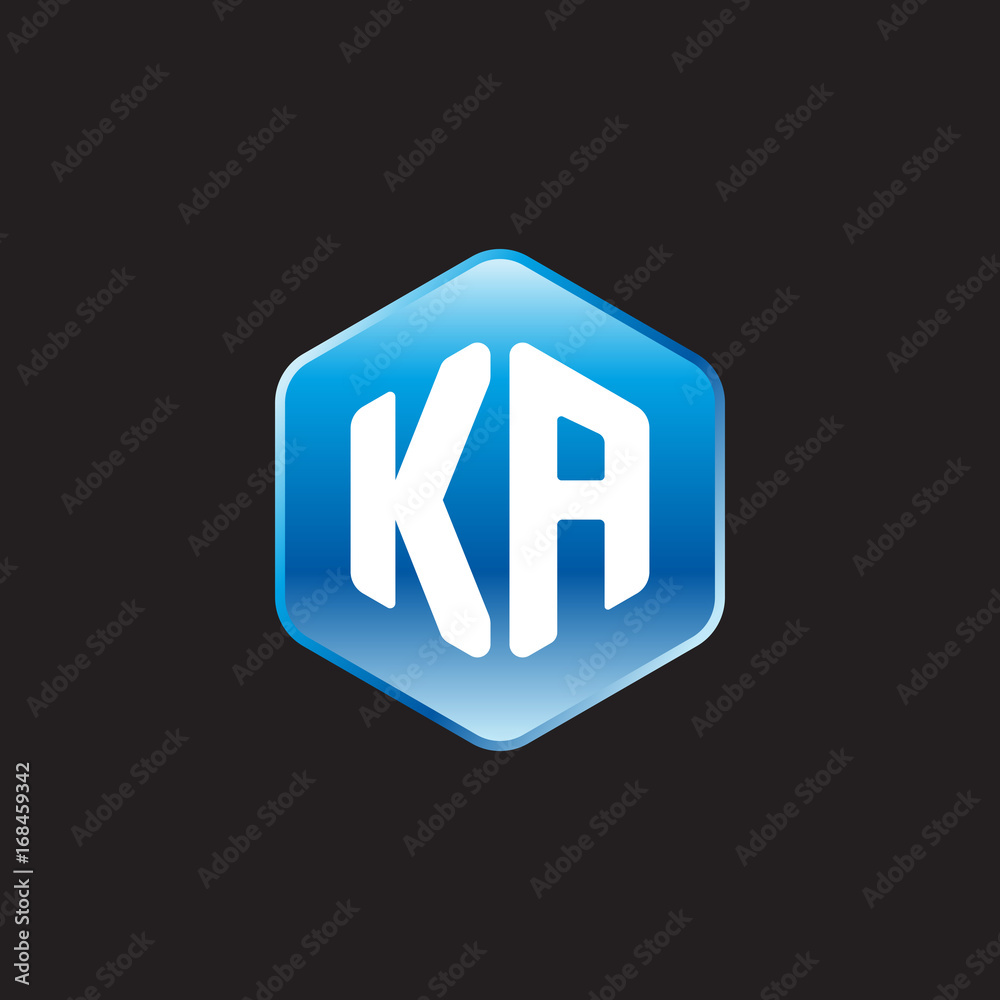 Initial letter KA, modern glossy hexagon logo, gradient blue color on black background
Initial letter KA, modern glossy hexagon logo, gradient blue color on black background
