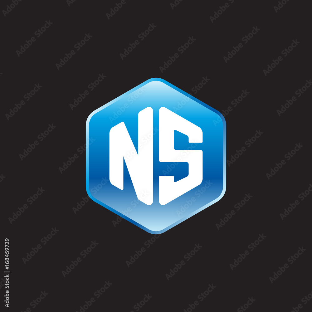 Initial letter NS, modern glossy hexagon logo, gradient blue color on black background
Initial letter NS, modern glossy hexagon logo, gradient blue color on black background