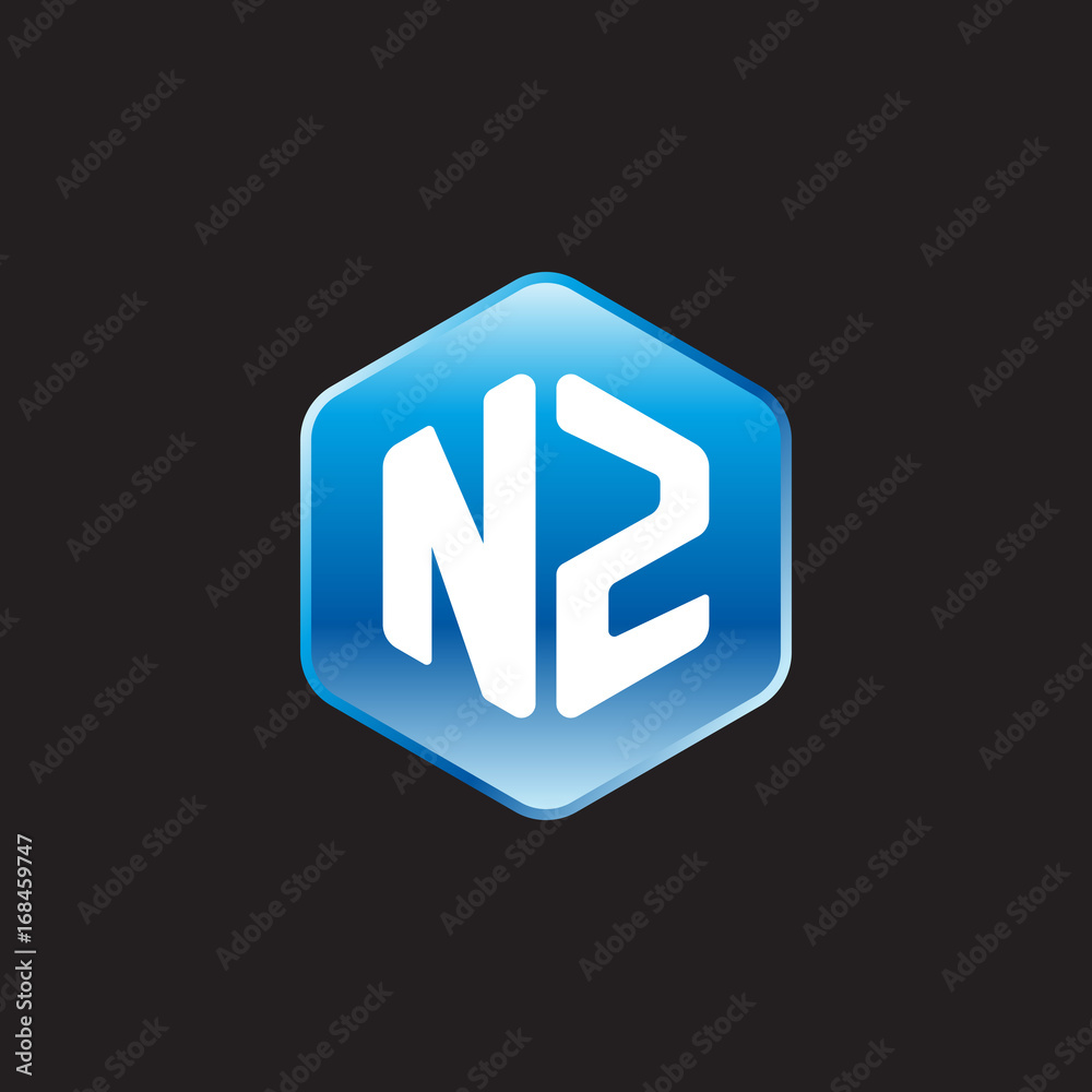 Initial letter NZ, modern glossy hexagon logo, gradient blue color on black background
Initial letter NZ, modern glossy hexagon logo, gradient blue color on black background