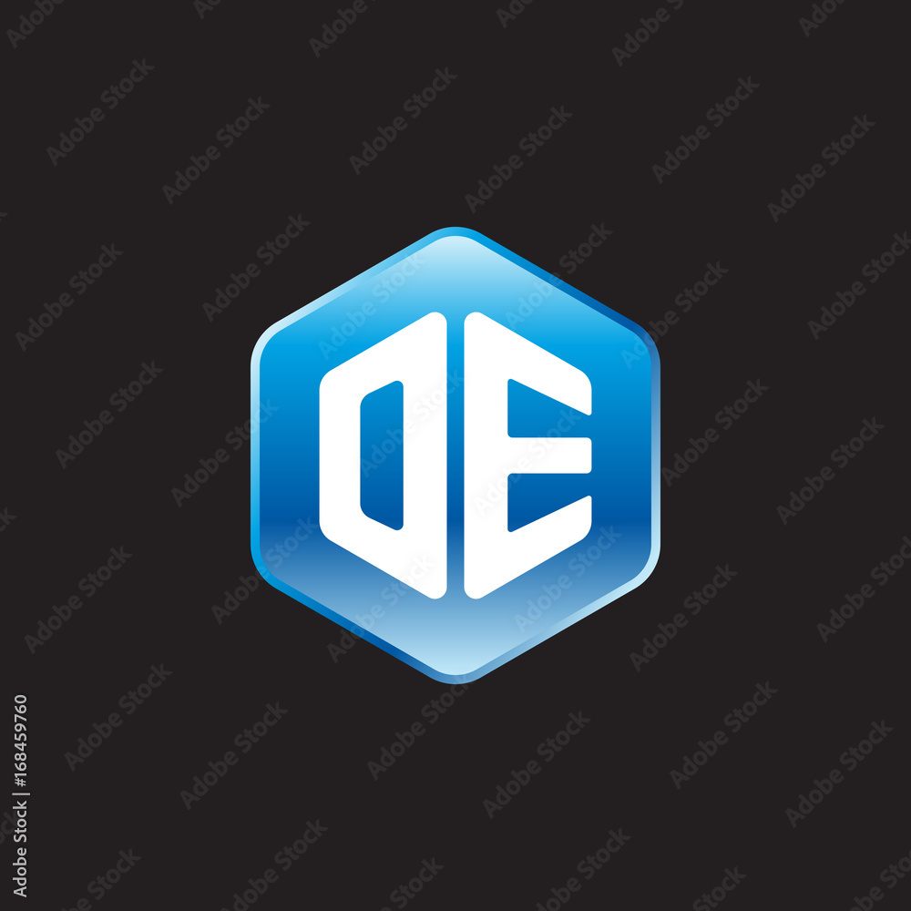 Initial letter OE, modern glossy hexagon logo, gradient blue color on black background
Initial letter OE, modern glossy hexagon logo, gradient blue color on black background