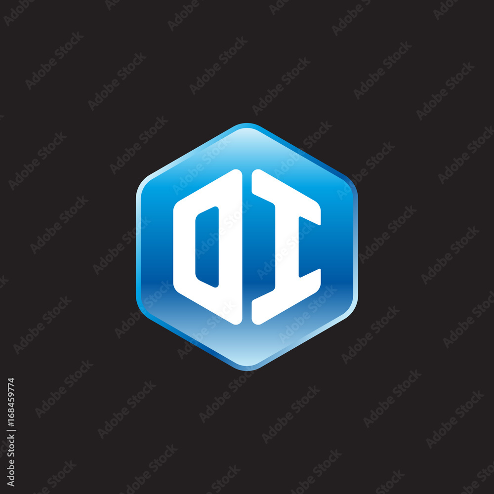 Initial letter OI, modern glossy hexagon logo, gradient blue color on black background
Initial letter OI, modern glossy hexagon logo, gradient blue color on black background