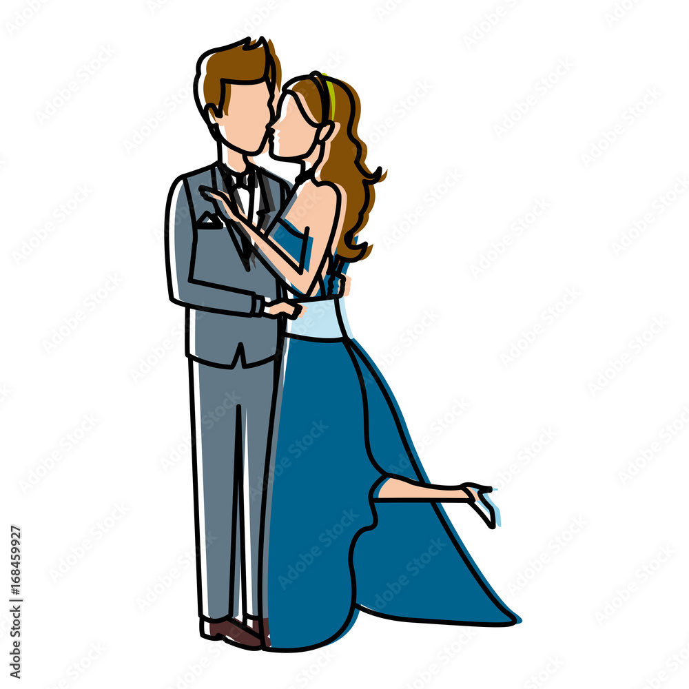 Fototapeta premium romantic couple wedding woman and man kissing vector illustration