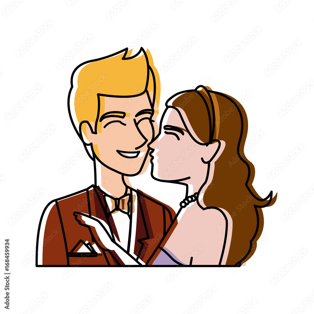 portrait wedding couple happy bride and groom together vector illustration