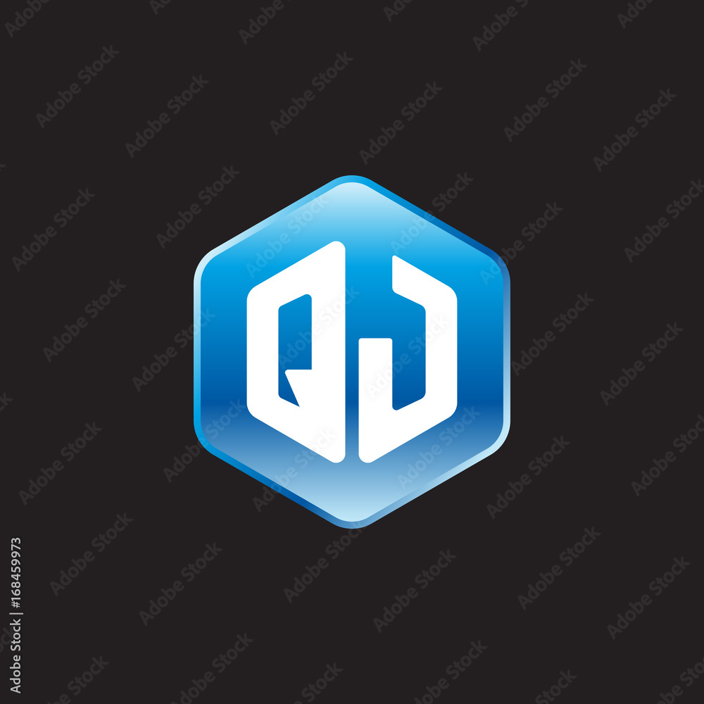 Initial letter QJ, modern glossy hexagon logo, gradient blue color on black background
Initial letter QJ, modern glossy hexagon logo, gradient blue color on black background