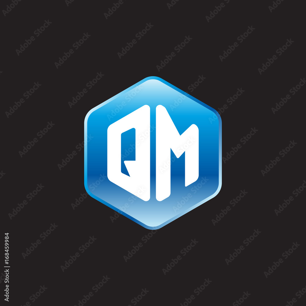 Initial letter QM, modern glossy hexagon logo, gradient blue color on black background
Initial letter QM, modern glossy hexagon logo, gradient blue color on black background