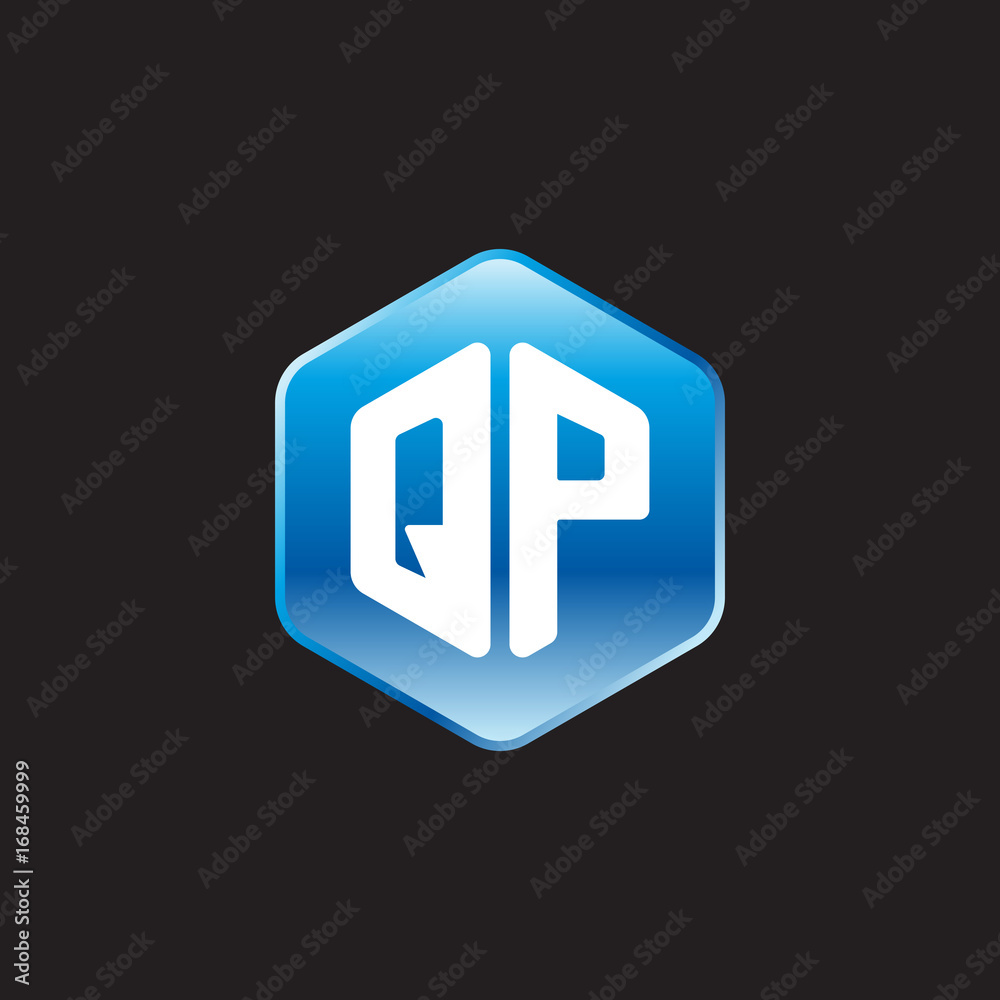 Initial letter QP, modern glossy hexagon logo, gradient blue color on black background
Initial letter QP, modern glossy hexagon logo, gradient blue color on black background