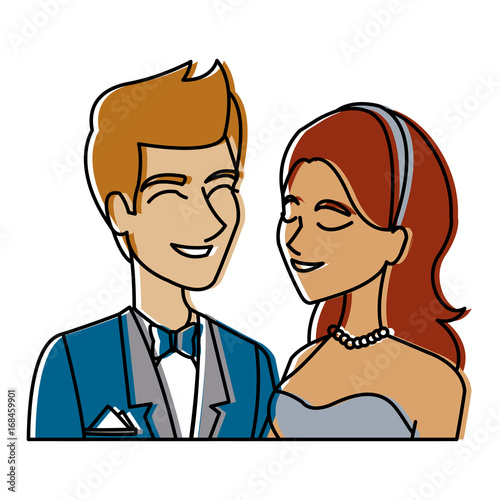 portrait wedding couple happy bride and groom together vector illustration
