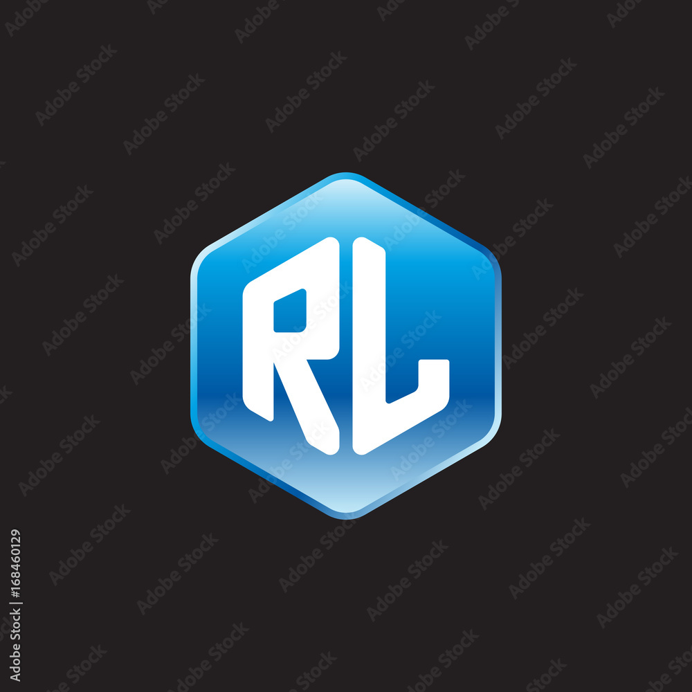 Initial letter RL, modern glossy hexagon logo, gradient blue color on black background
Initial letter RL, modern glossy hexagon logo, gradient blue color on black background