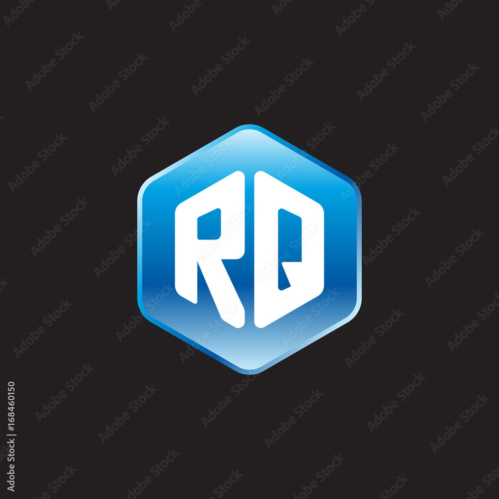 Initial letter RQ, modern glossy hexagon logo, gradient blue color on black background
Initial letter RQ, modern glossy hexagon logo, gradient blue color on black background
