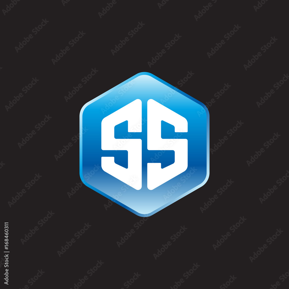 Initial letter SS, modern glossy hexagon logo, gradient blue color on black background
Initial letter SS, modern glossy hexagon logo, gradient blue color on black background