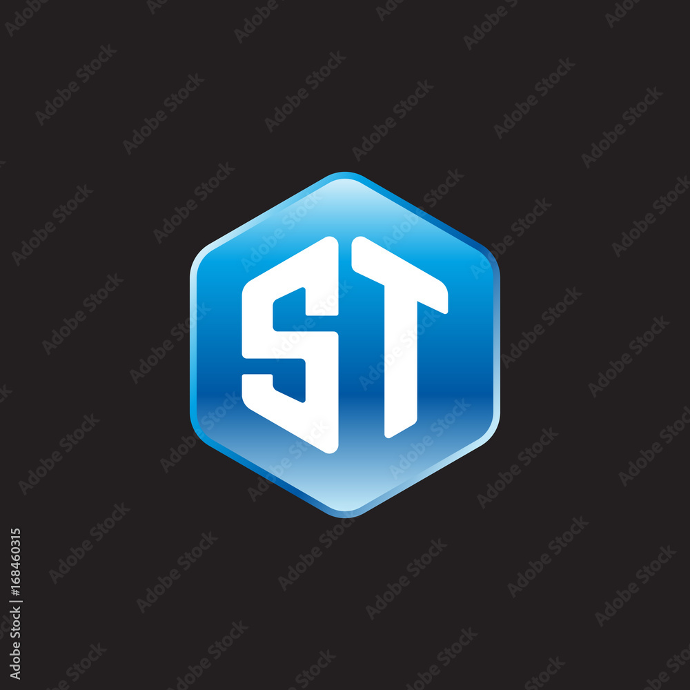 Initial letter ST, modern glossy hexagon logo, gradient blue color on black background
Initial letter ST, modern glossy hexagon logo, gradient blue color on black background