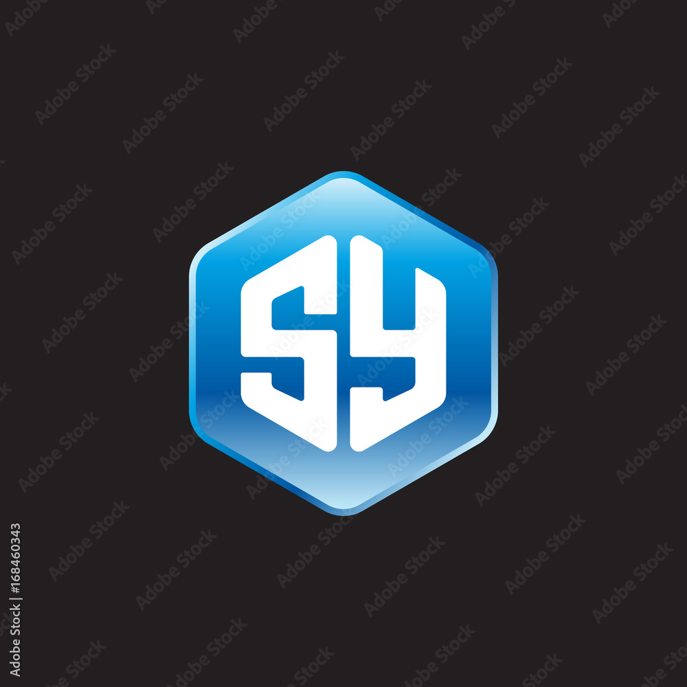 Initial letter SY, modern glossy hexagon logo, gradient blue color on black background
Initial letter SY, modern glossy hexagon logo, gradient blue color on black background
