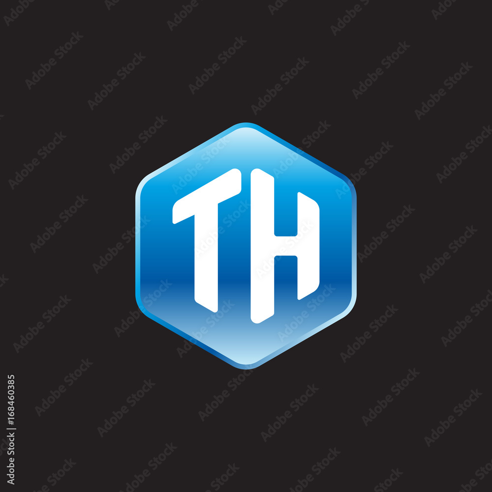 Initial letter TH, modern glossy hexagon logo, gradient blue color on black background
Initial letter TH, modern glossy hexagon logo, gradient blue color on black background