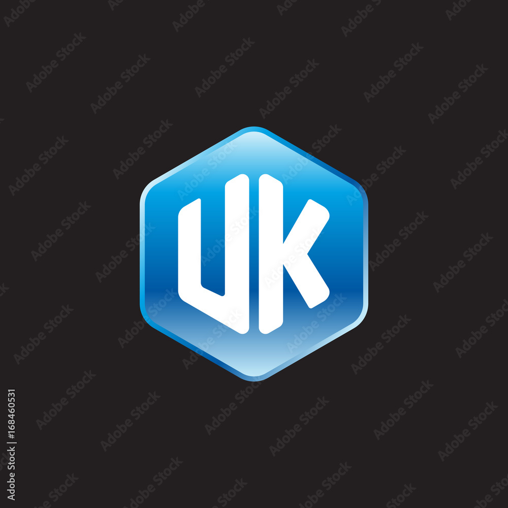 Initial letter UK, modern glossy hexagon logo, gradient blue color on black background
Initial letter UK, modern glossy hexagon logo, gradient blue color on black background