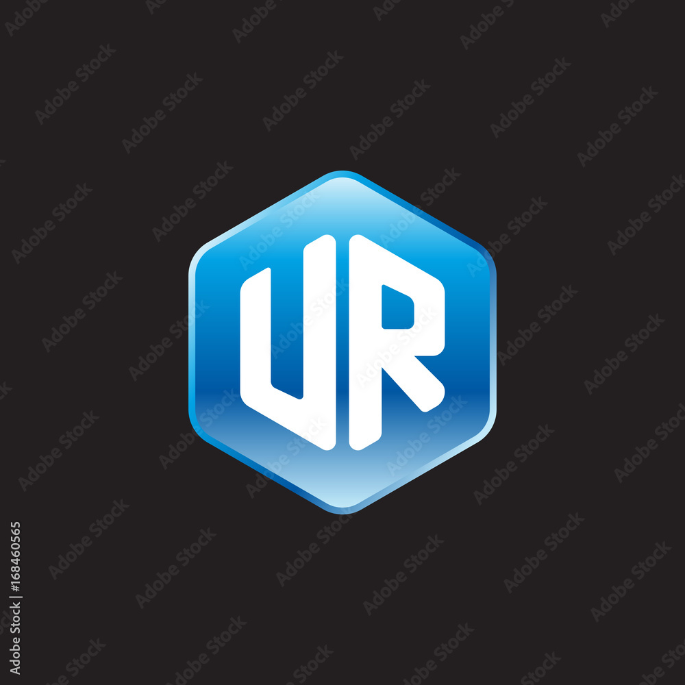 Initial letter UR, modern glossy hexagon logo, gradient blue color on black background
Initial letter UR, modern glossy hexagon logo, gradient blue color on black background