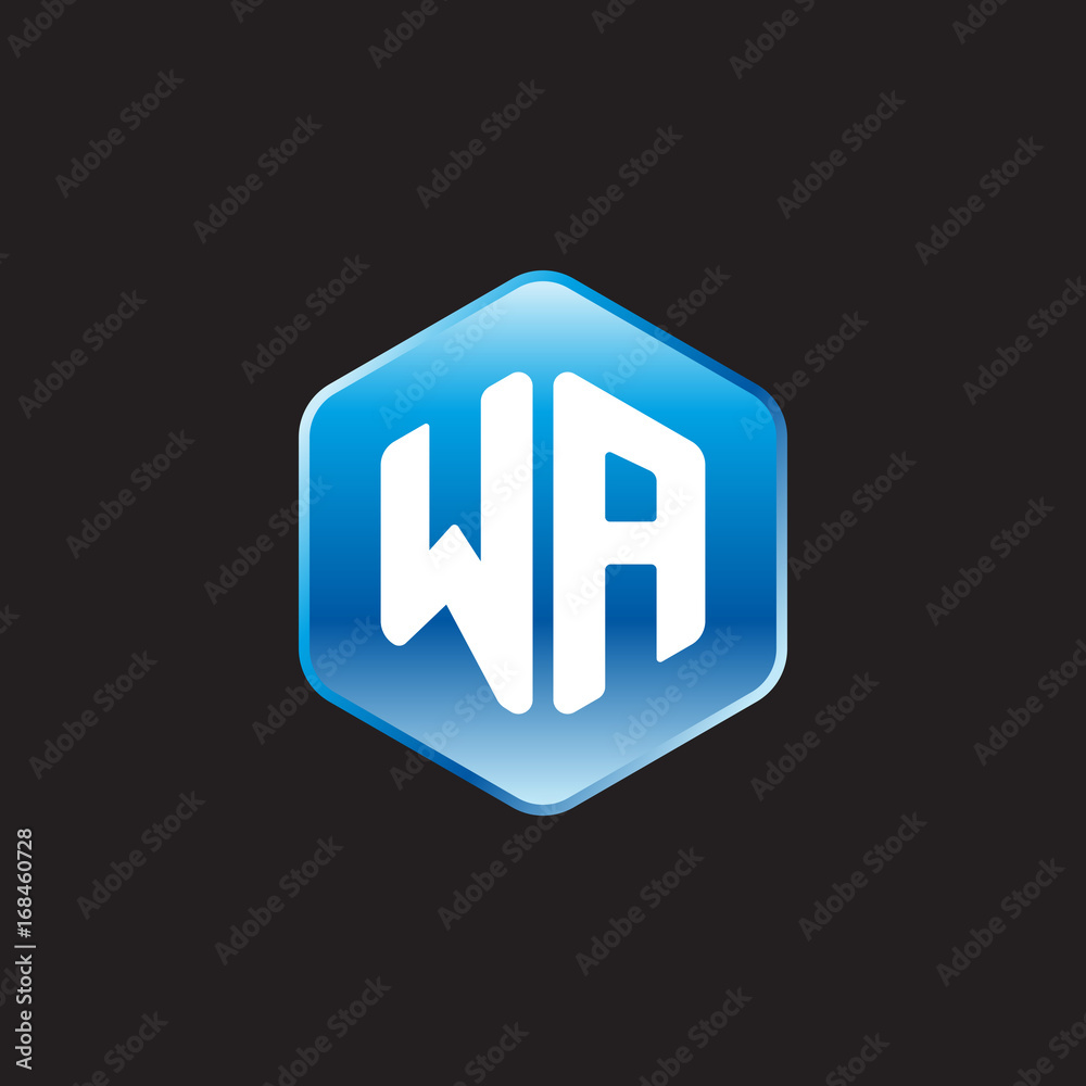 Initial letter WA, modern glossy hexagon logo, gradient blue color on black background
Initial letter WA, modern glossy hexagon logo, gradient blue color on black background