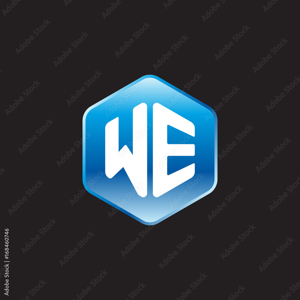 Initial letter WE, modern glossy hexagon logo, gradient blue color on black background
Initial letter WE, modern glossy hexagon logo, gradient blue color on black background