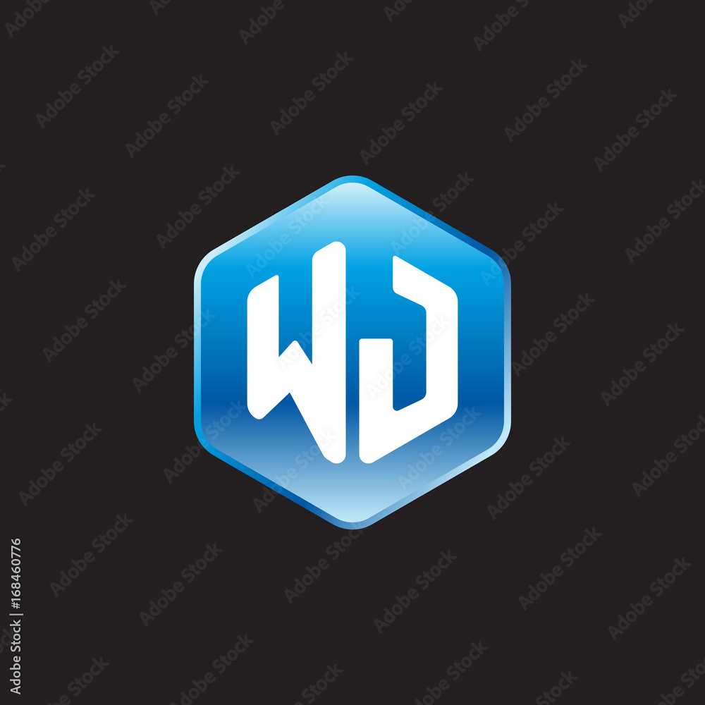Initial letter WJ, modern glossy hexagon logo, gradient blue color on black background
Initial letter WJ, modern glossy hexagon logo, gradient blue color on black background