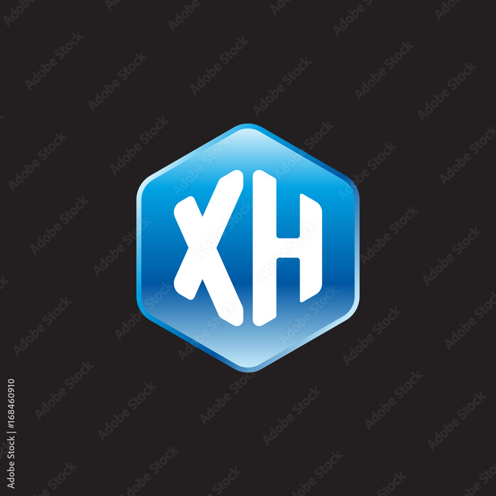 Initial letter XH, modern glossy hexagon logo, gradient blue color on black background
Initial letter XH, modern glossy hexagon logo, gradient blue color on black background
