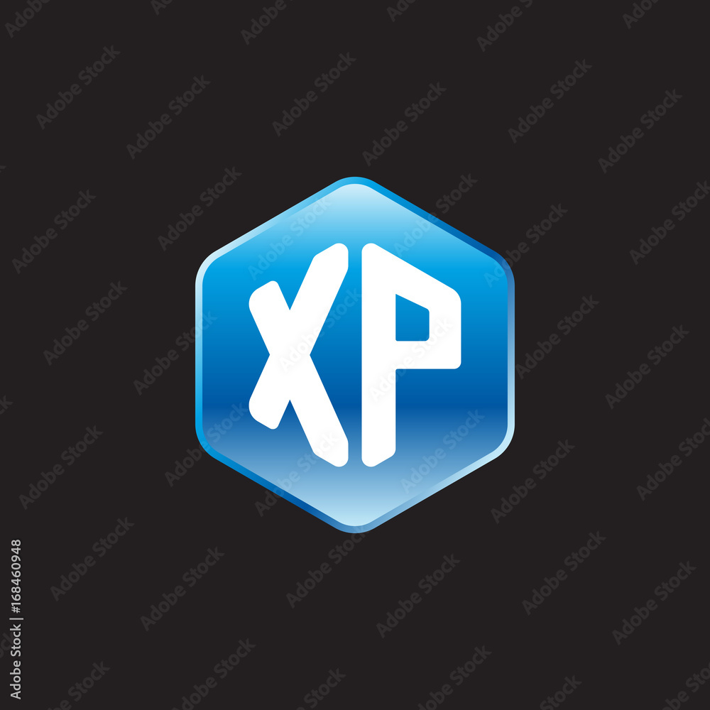 Initial letter XP, modern glossy hexagon logo, gradient blue color on black background
Initial letter XP, modern glossy hexagon logo, gradient blue color on black background