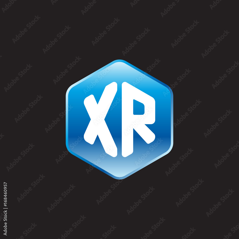Initial letter XR, modern glossy hexagon logo, gradient blue color on black background
Initial letter XR, modern glossy hexagon logo, gradient blue color on black background