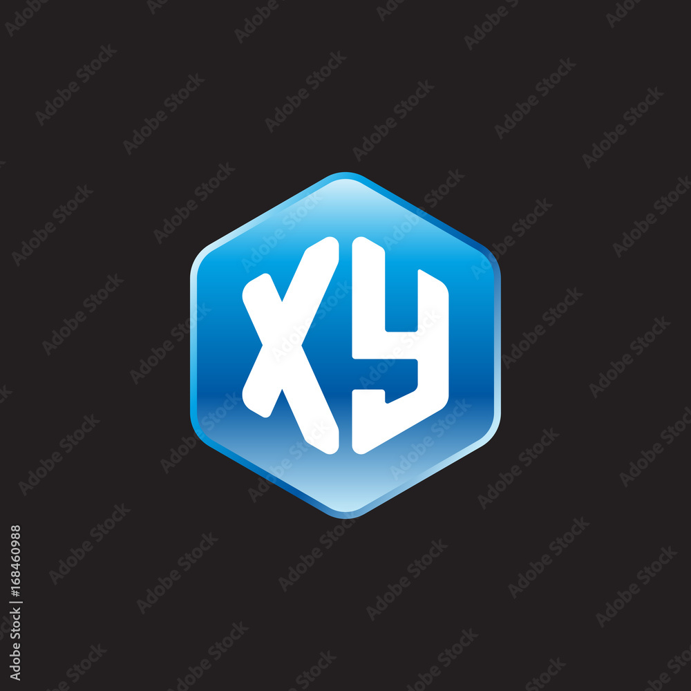 Initial letter XY, modern glossy hexagon logo, gradient blue color on black background
Initial letter XY, modern glossy hexagon logo, gradient blue color on black background