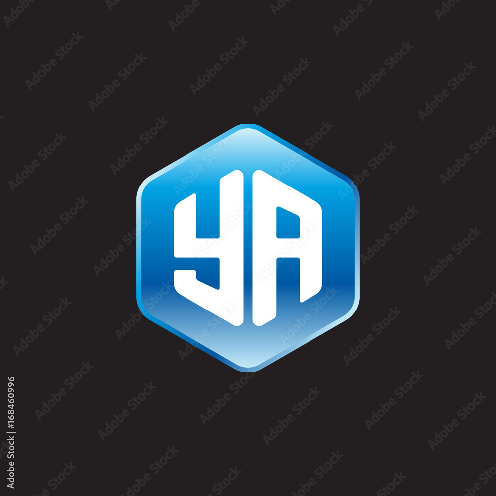 Initial letter YA, modern glossy hexagon logo, gradient blue color on black background
Initial letter YA, modern glossy hexagon logo, gradient blue color on black background