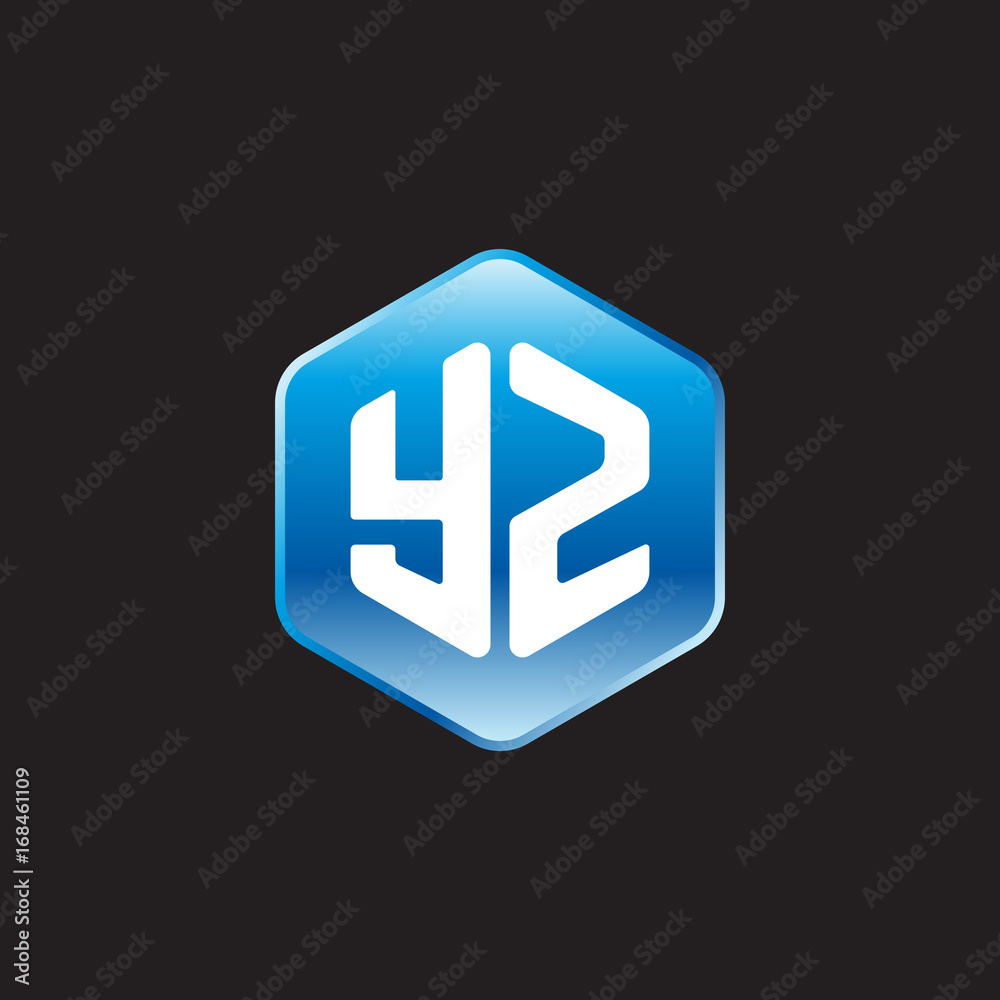 Initial letter YZ, modern glossy hexagon logo, gradient blue color on black background
Initial letter YZ, modern glossy hexagon logo, gradient blue color on black background