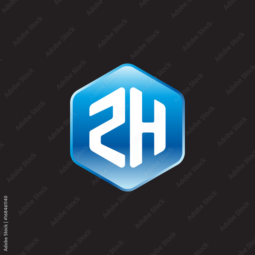 Initial letter ZH, modern glossy hexagon logo, gradient blue color on black background
Initial letter ZH, modern glossy hexagon logo, gradient blue color on black background