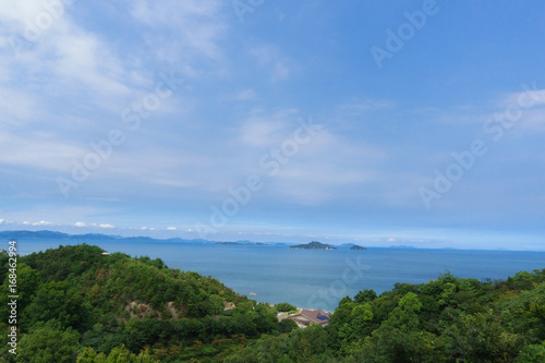 Setonaikai (Seto Inland) Sea and islands under blue sky at Saijo-city in Ehime, Japan