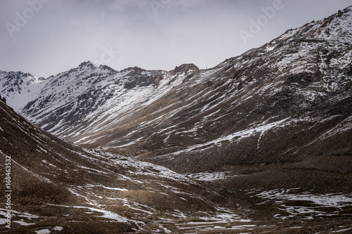 Scenic view of the valley before reaching Khardung La (world highest pass) photo