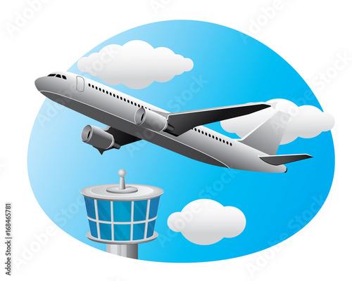 airport with airplane in the sky
