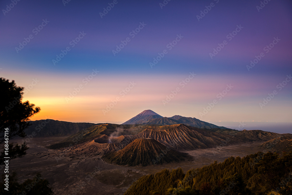Bromo, Semeru, and Batok volcano mountain in a morning, East Java, Indonesia, Asia