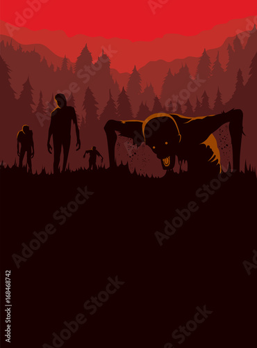 Принти на полотні Silhouette of Zombies horde resurrected out of the ground