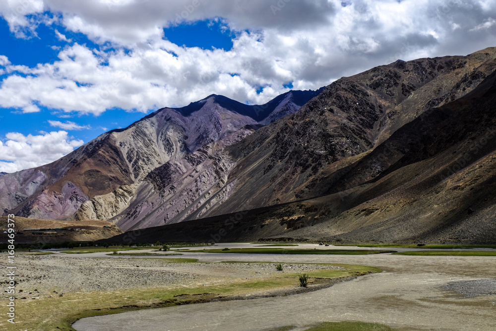 Landscape around Ladakh in Jammu and Kashmir, northern India.