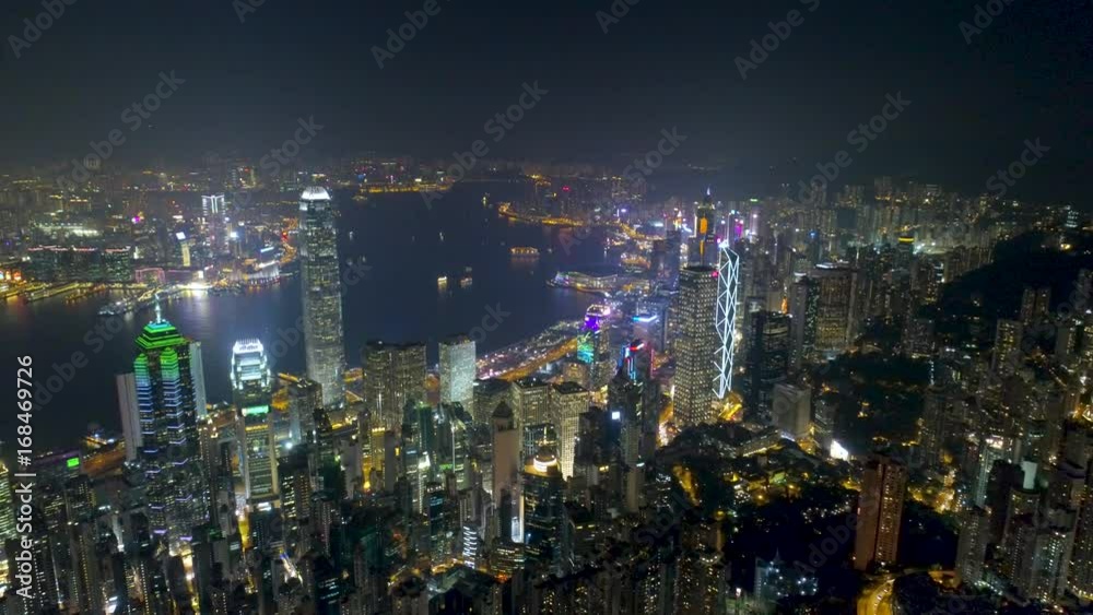 Hong Kong Aerial Night harbour Illumination Hong Kong Aerial Night harbour Illumination