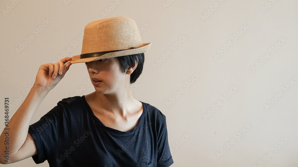 New generation hipster life style short hair Aisan woman with copy space New generation hipster life style short hair Aisan woman with copy space