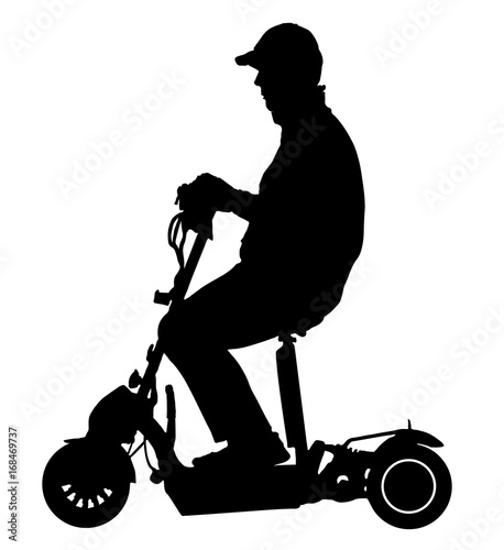 Man rides on an electric scooter, vector silhouette