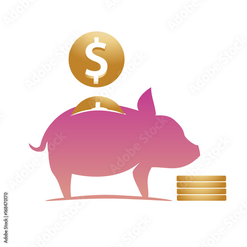 moneybox pig illustration, Piggy bank with coins, illustration design, isolated on white background .