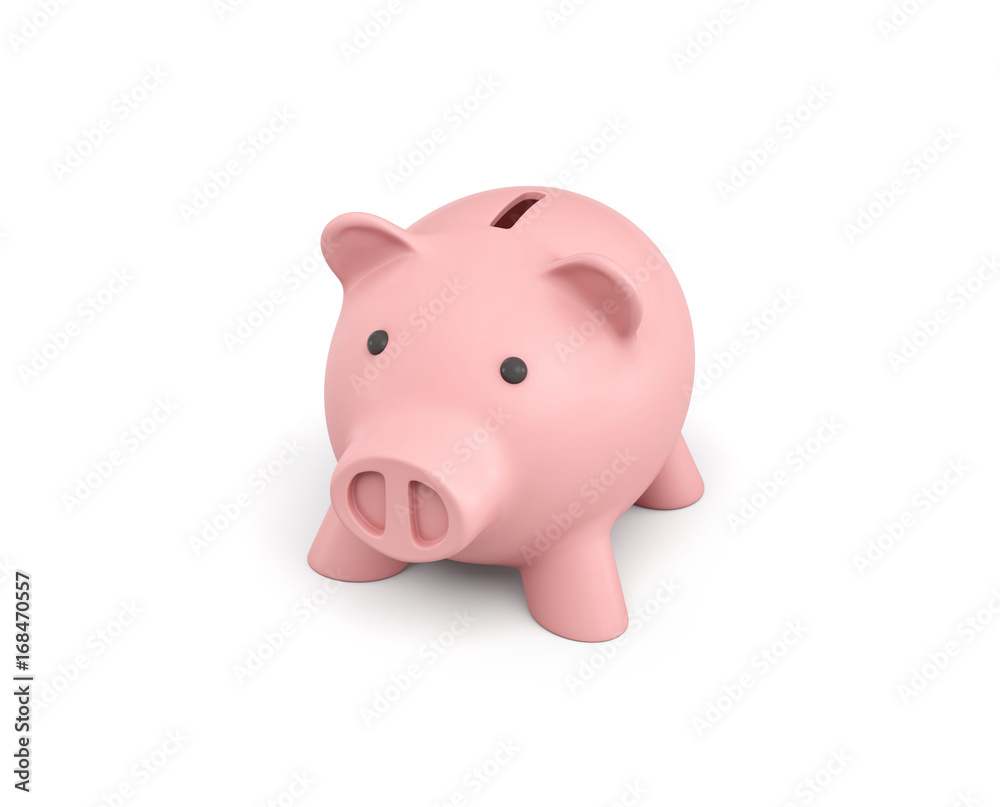 3d rendering of a pink ceramic piggy bank isolated on white background.