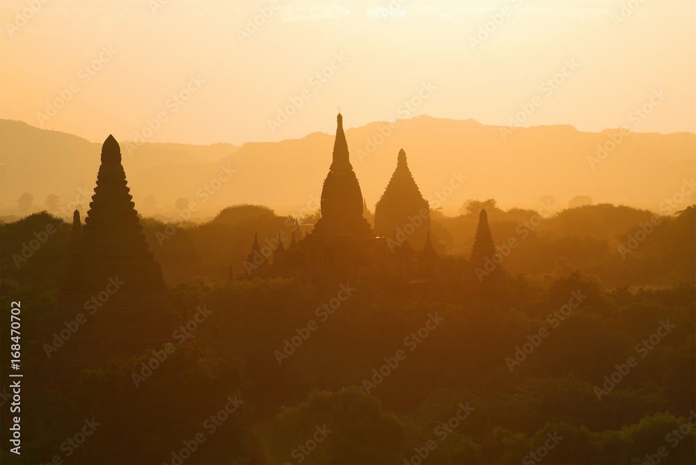 Orange sunset in the ancient Bagan. Burma