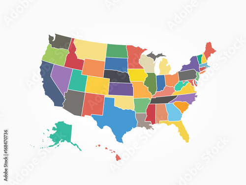 Map of United state of america . Flat color design