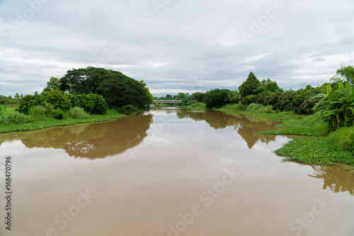 Reflection of river with blue sky  Lamphun  Thailand.
