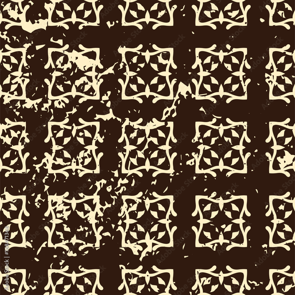 Obraz premium Abstract vintage ornamental pattern with fading and scratches, paint splashes. Vector template can be used for design of wallpaper, fabric, oilcloth, textile, wrapping paper and other design